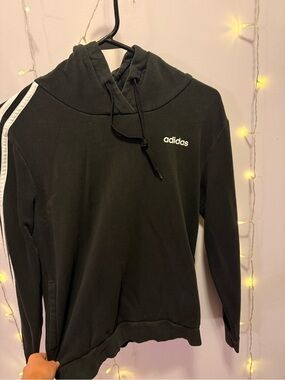 adidas Black Zip-Up Sweatshirt with White Shoulder Stripes